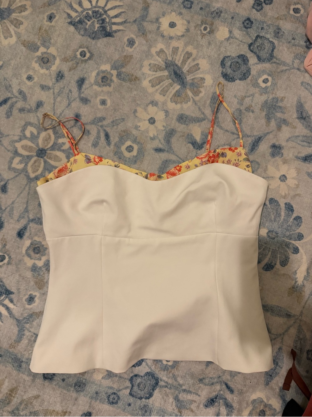 White Floral-Trim Spaghetti Strap Bustier Top